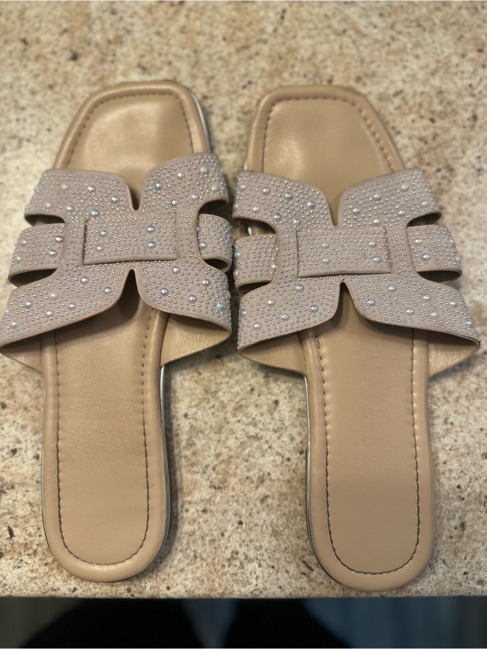 Women’s Taupe Crystal-Accent Slide Sandals